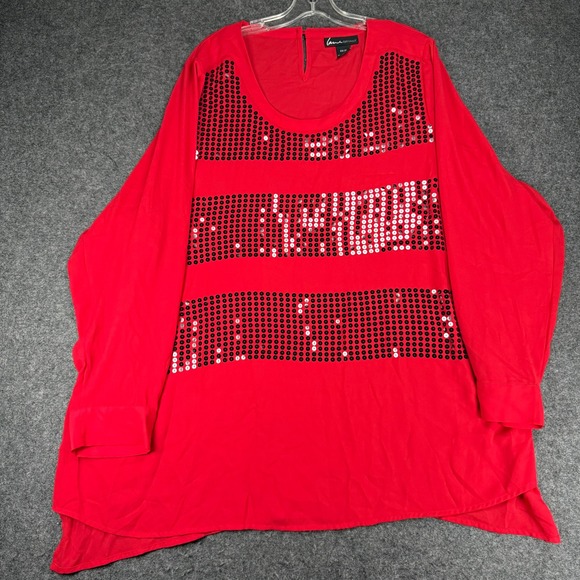 Lane Bryant Red Sequin Embellished Long Sleeve Plus Size Top Christmas 22/24 - Picture 1 of 8